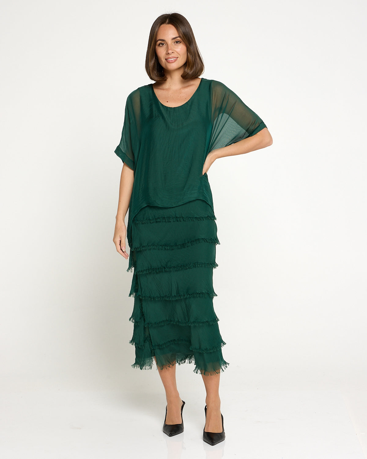 Margo Silk Dress - Forest Green
