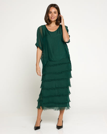 Margo Silk Dress - Forest Green