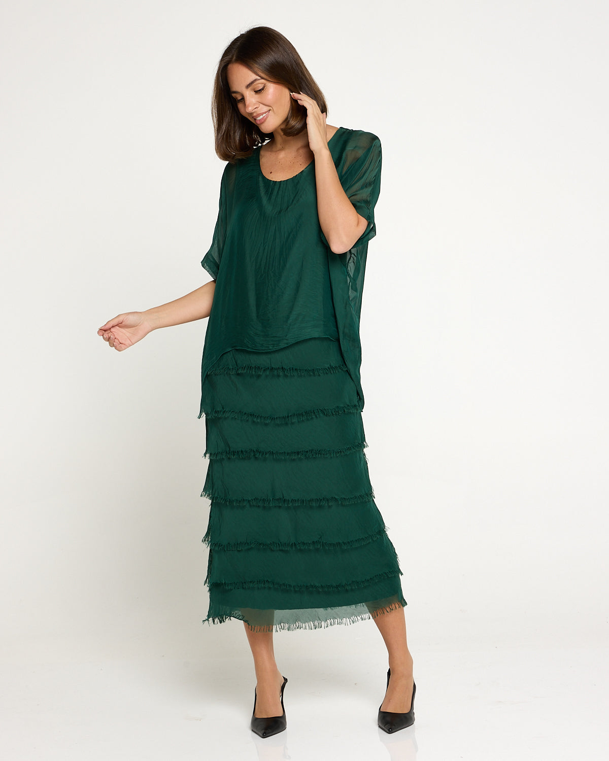 Margo Silk Dress - Forest Green