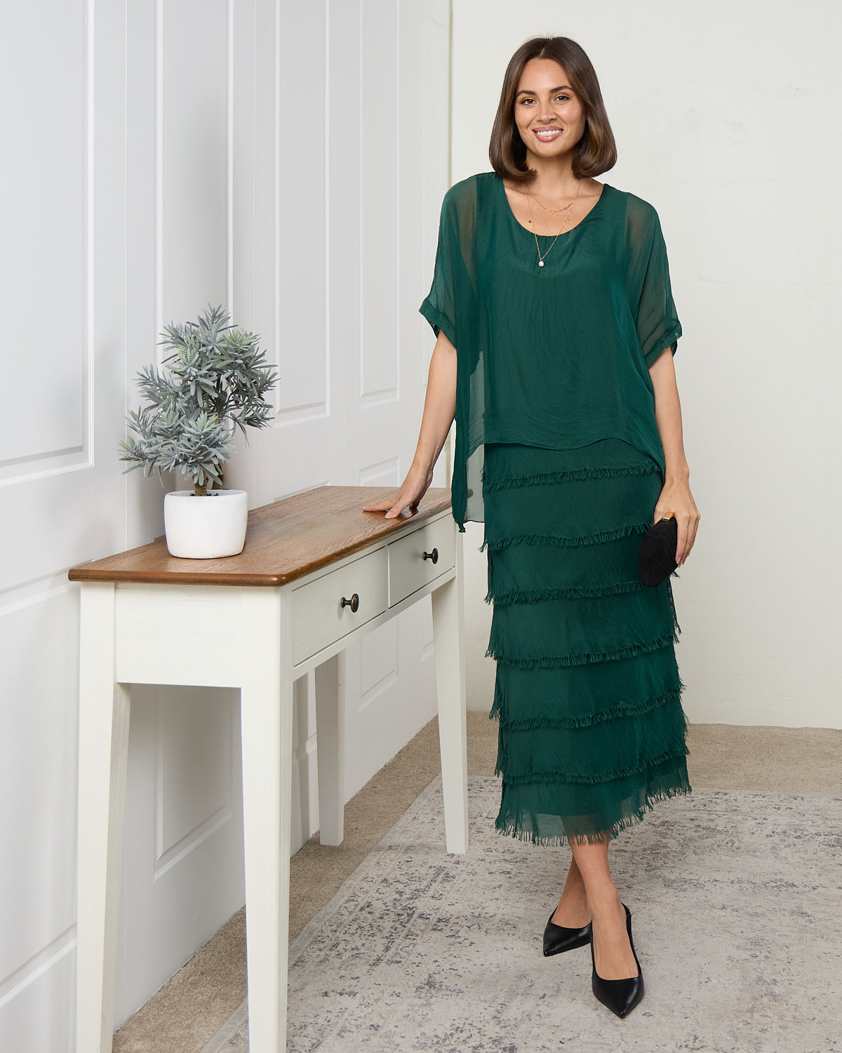 Margo Silk Dress - Forest Green