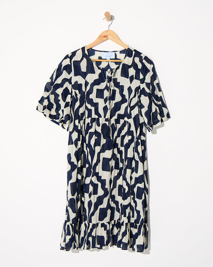Charli Cotton Dress - Bold Art Navy