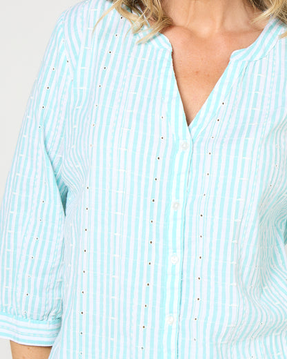 Amelia Top - Aqua Stripe