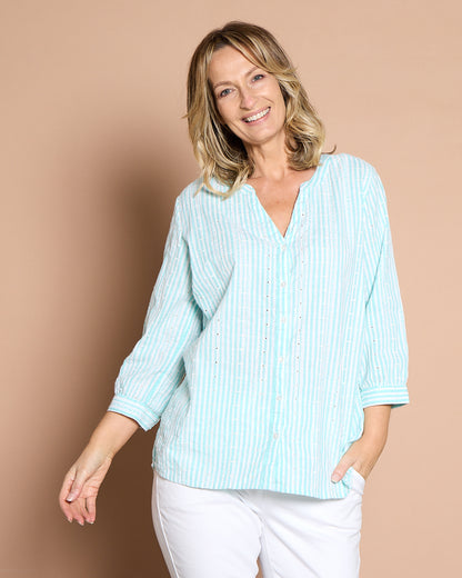 Amelia Top - Aqua Stripe