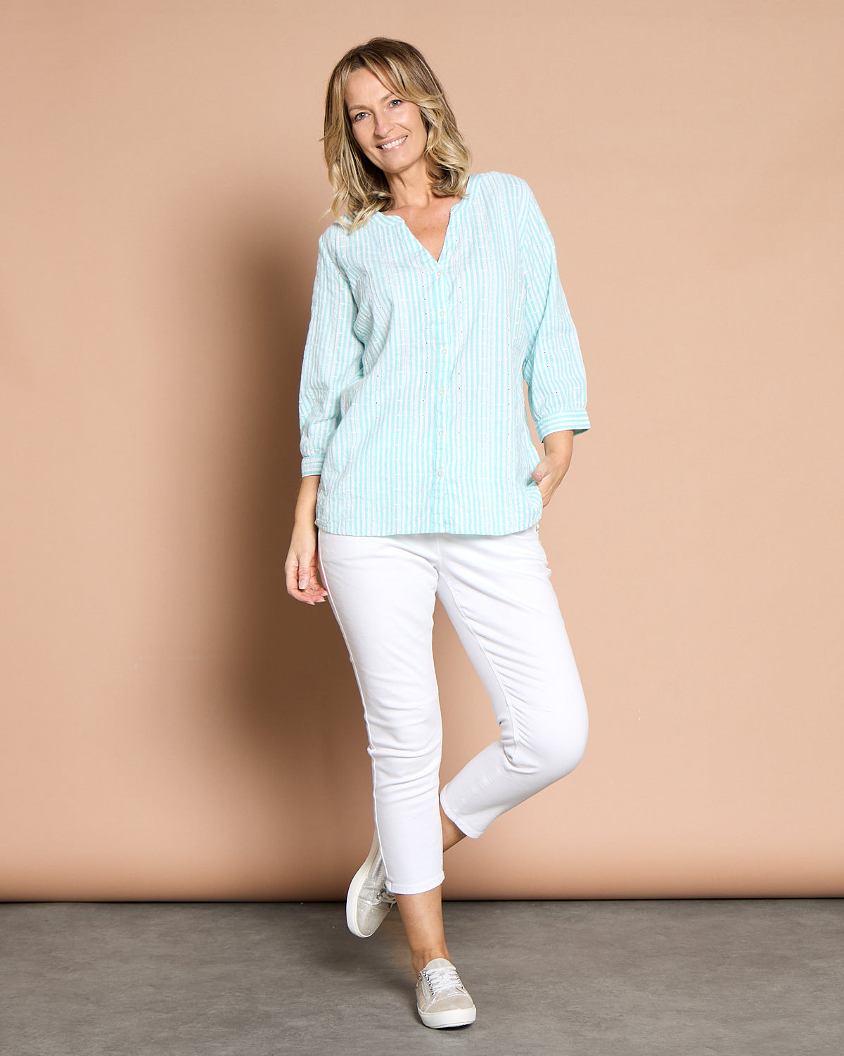 Amelia Top - Aqua Stripe