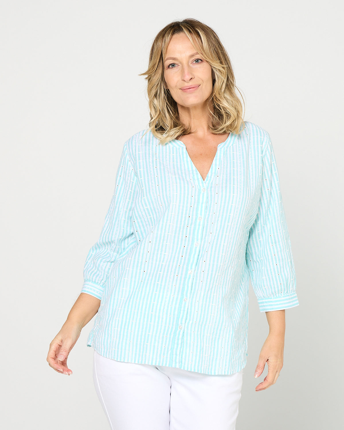 Amelia Top - Aqua Stripe