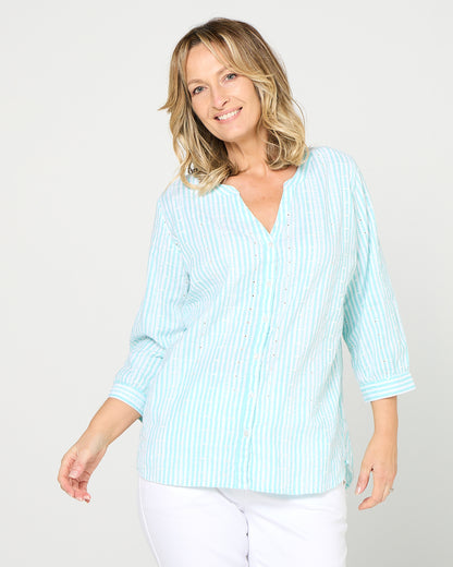 Amelia Top - Aqua Stripe