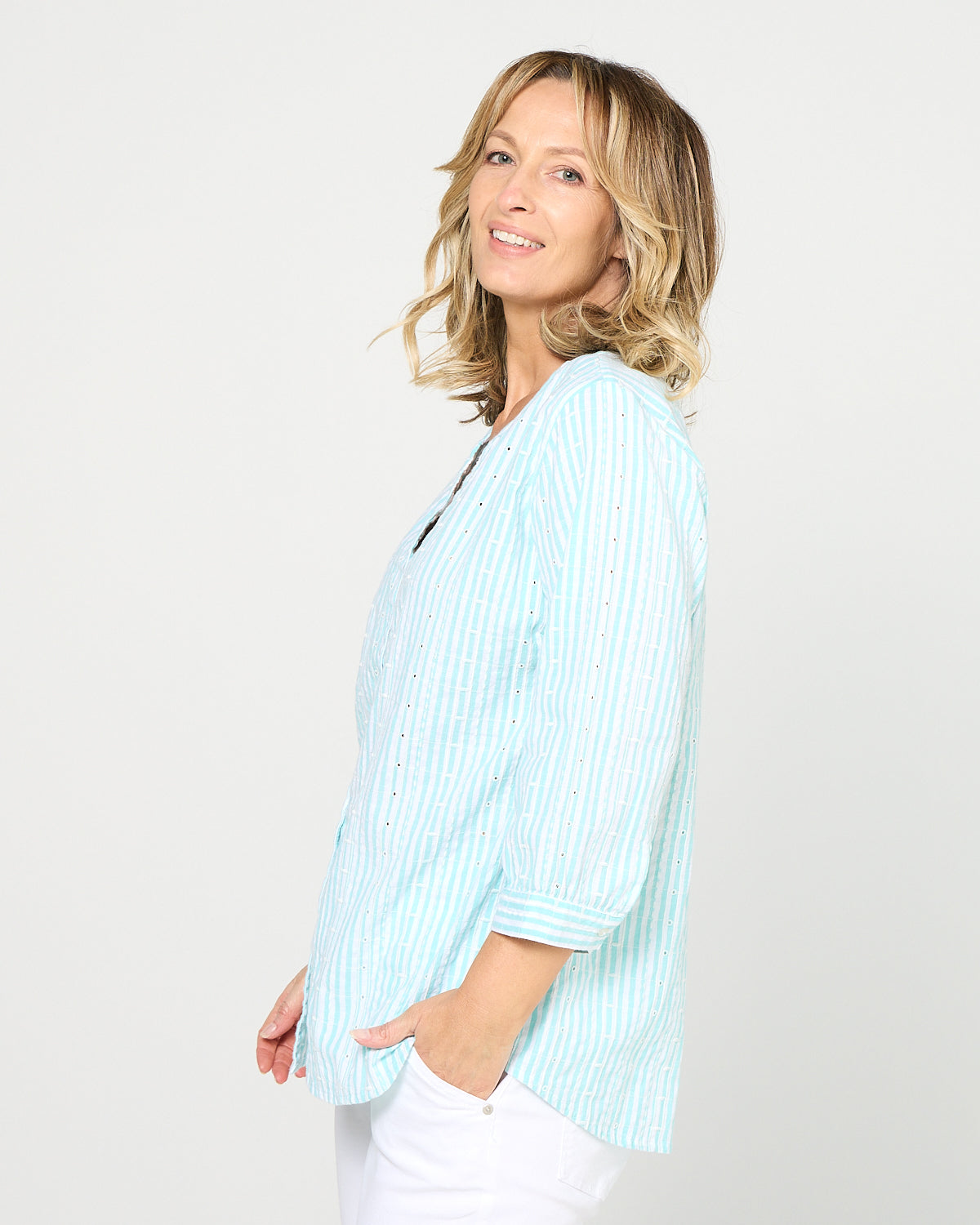 Amelia Top - Aqua Stripe