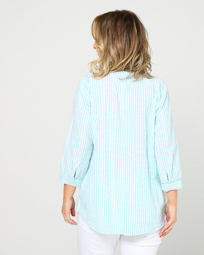 Amelia Top - Aqua Stripe