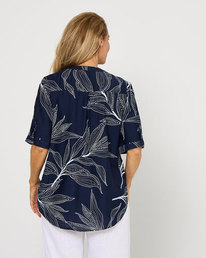 Honeywood Top - Navy Leaf