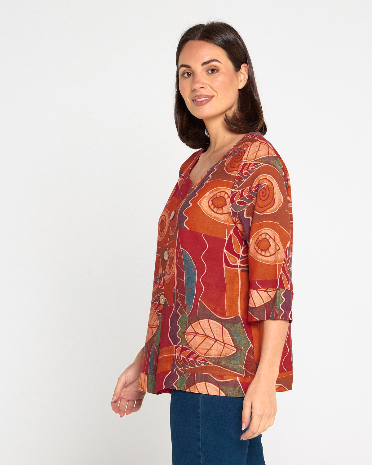 Mahri Linen Top - Papaya