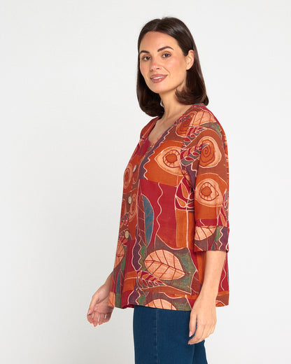 Mahri Linen Top - Papaya