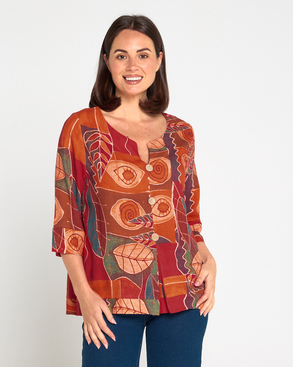 Mahri Linen Top - Papaya