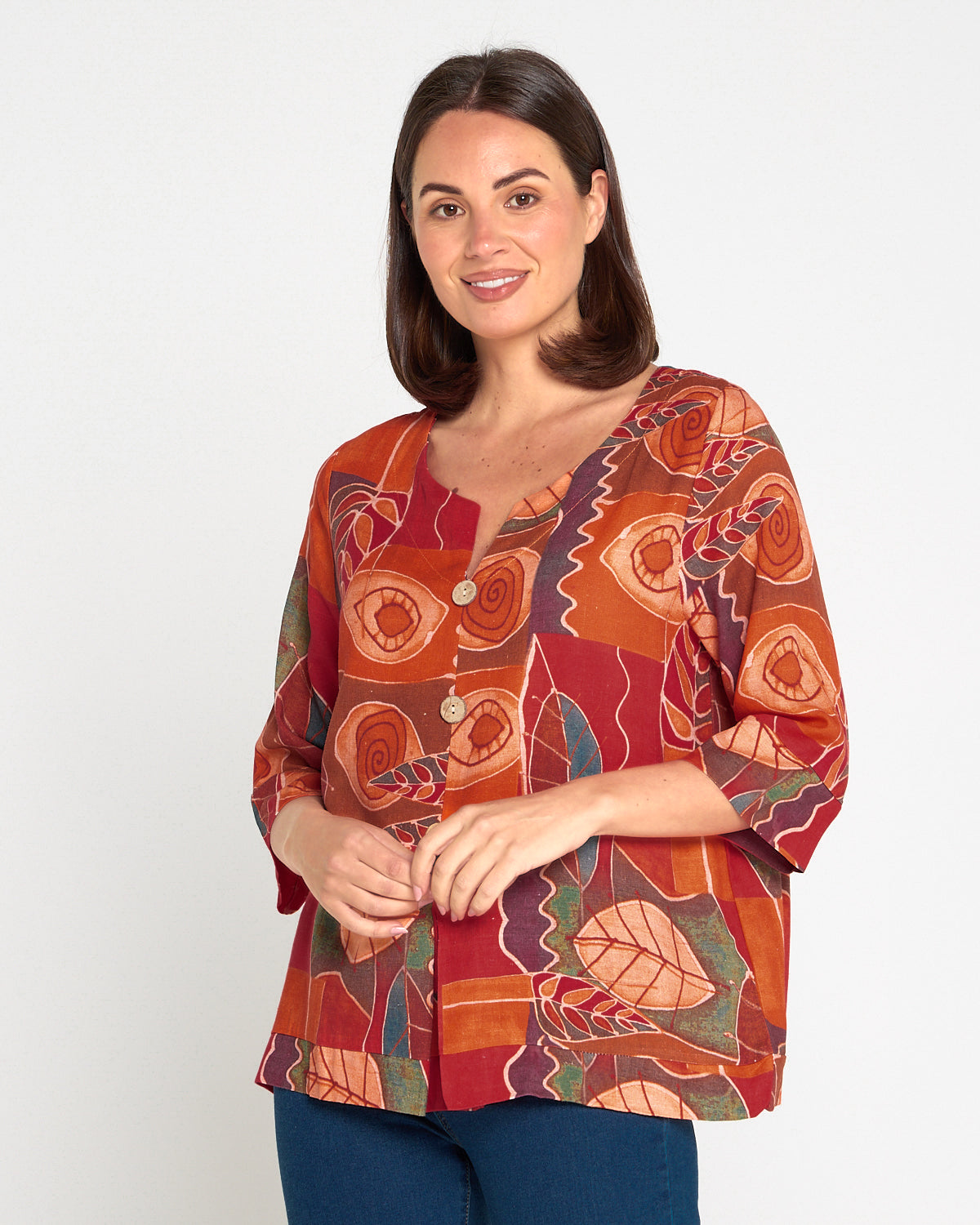 Mahri Linen Top - Papaya