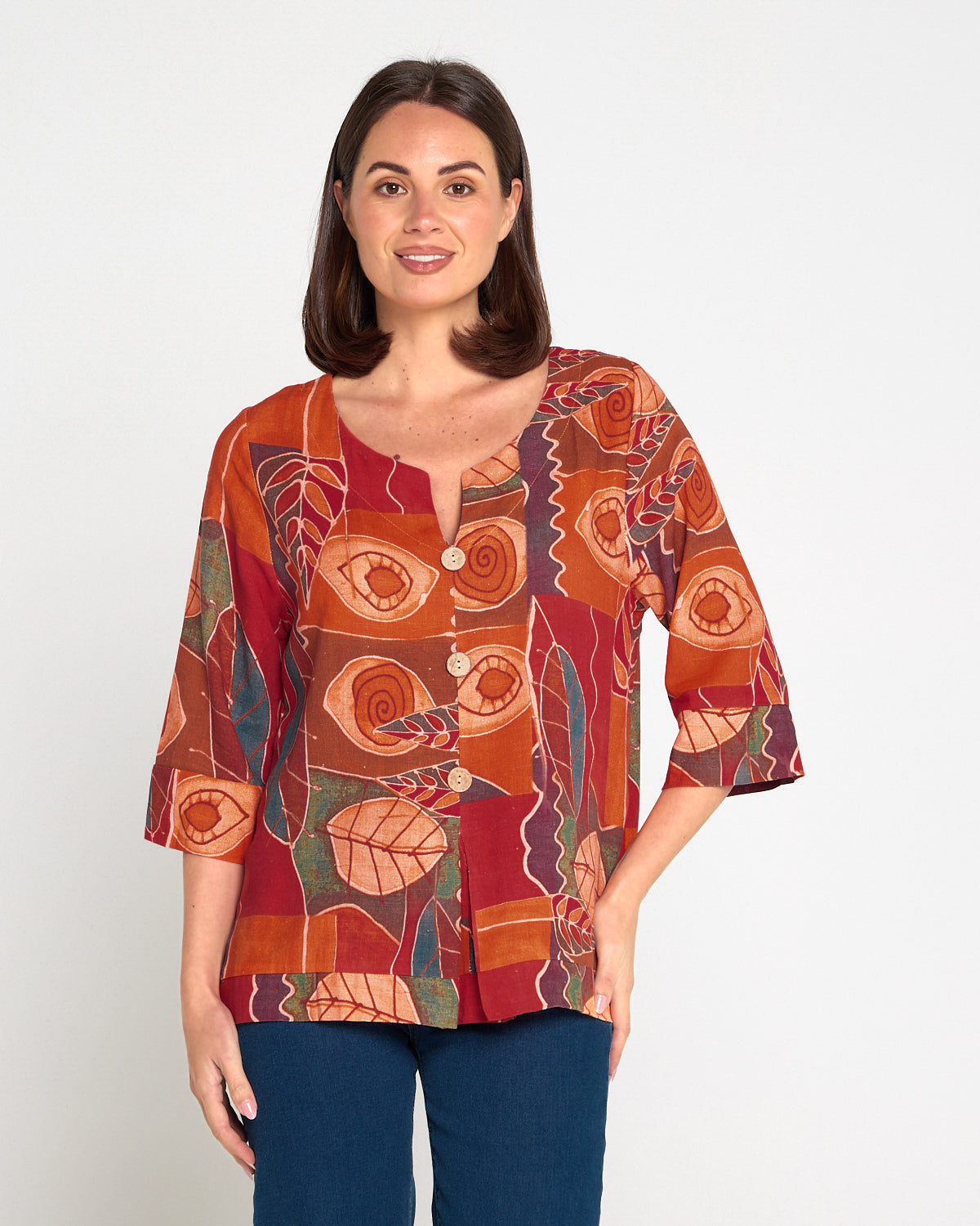 Mahri Linen Top - Papaya