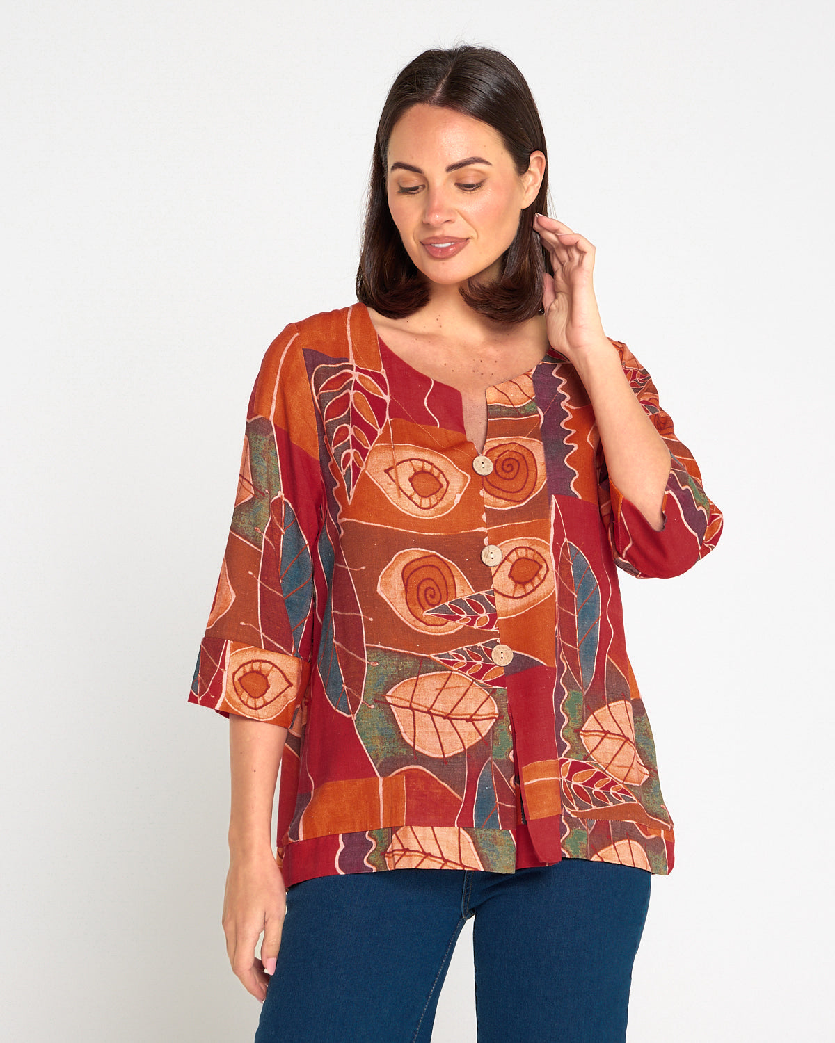 Mahri Linen Top - Papaya