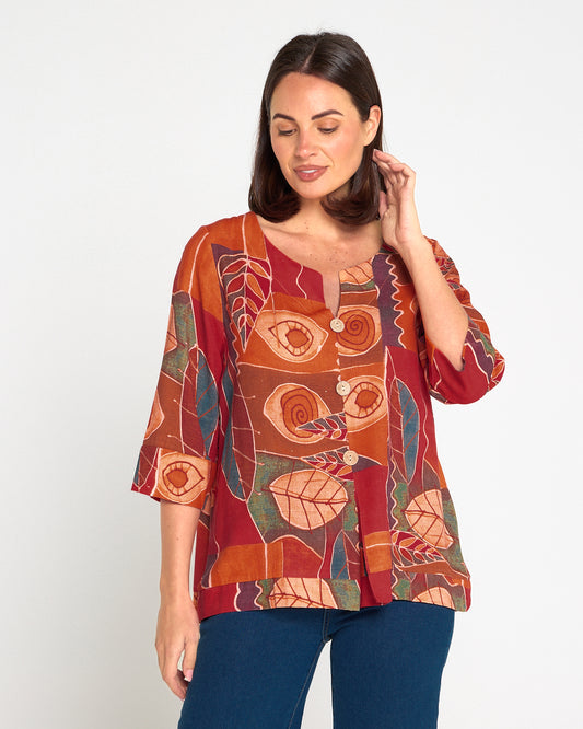 Mahri Linen Top - Papaya