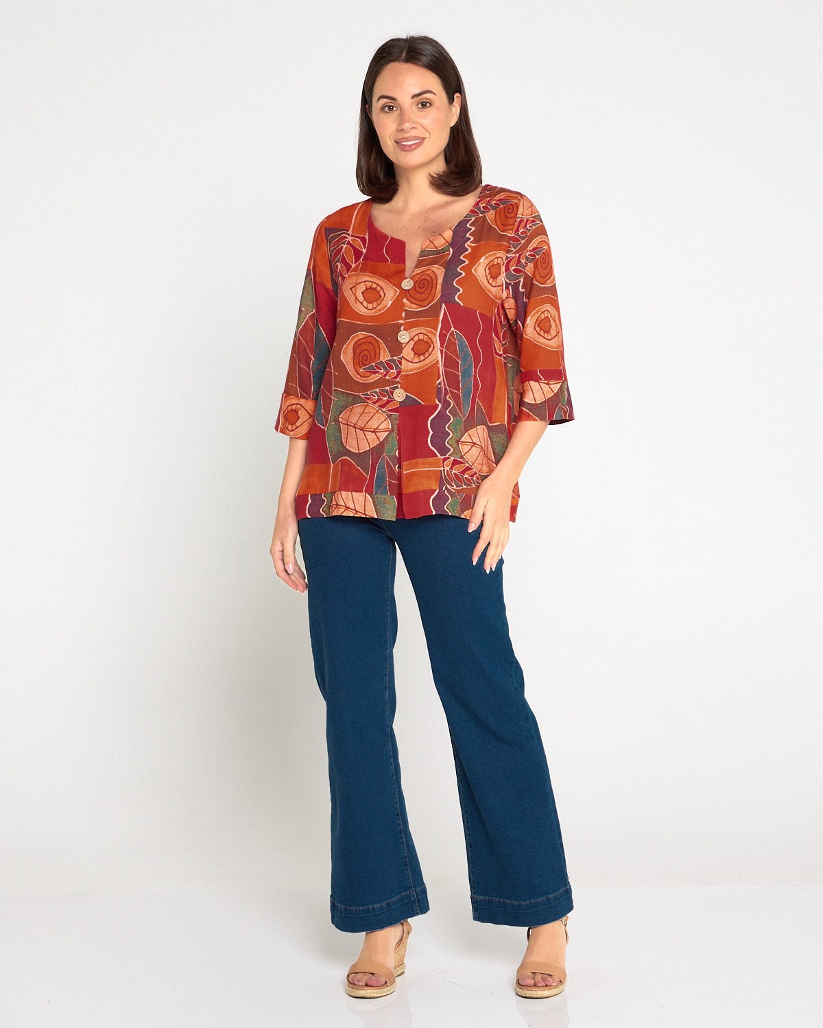 Mahri Linen Top - Papaya