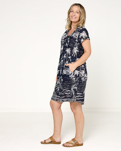 Nicola Cap Sleeve Dress - Beach Navy