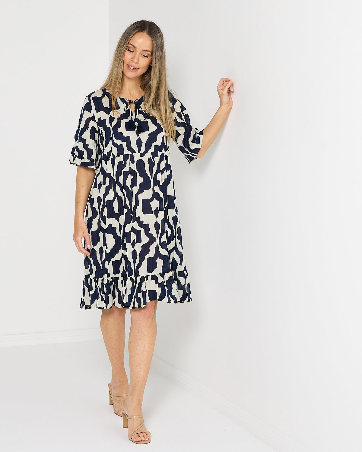 Charli Cotton Dress - Bold Art Navy