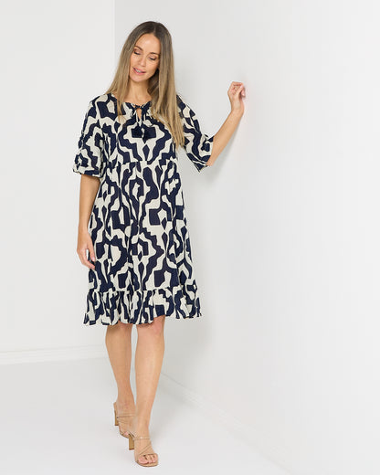 Charli Cotton Dress - Bold Art Navy