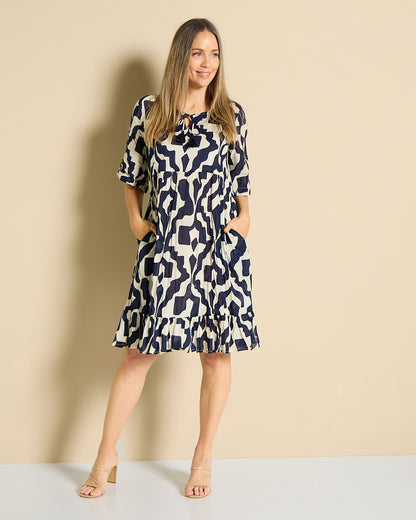Charli Cotton Dress - Bold Art Navy