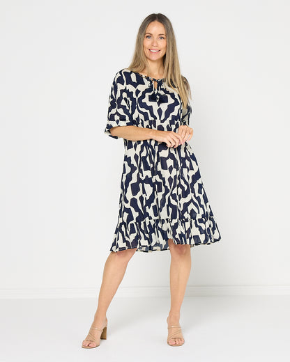 Charli Cotton Dress - Bold Art Navy