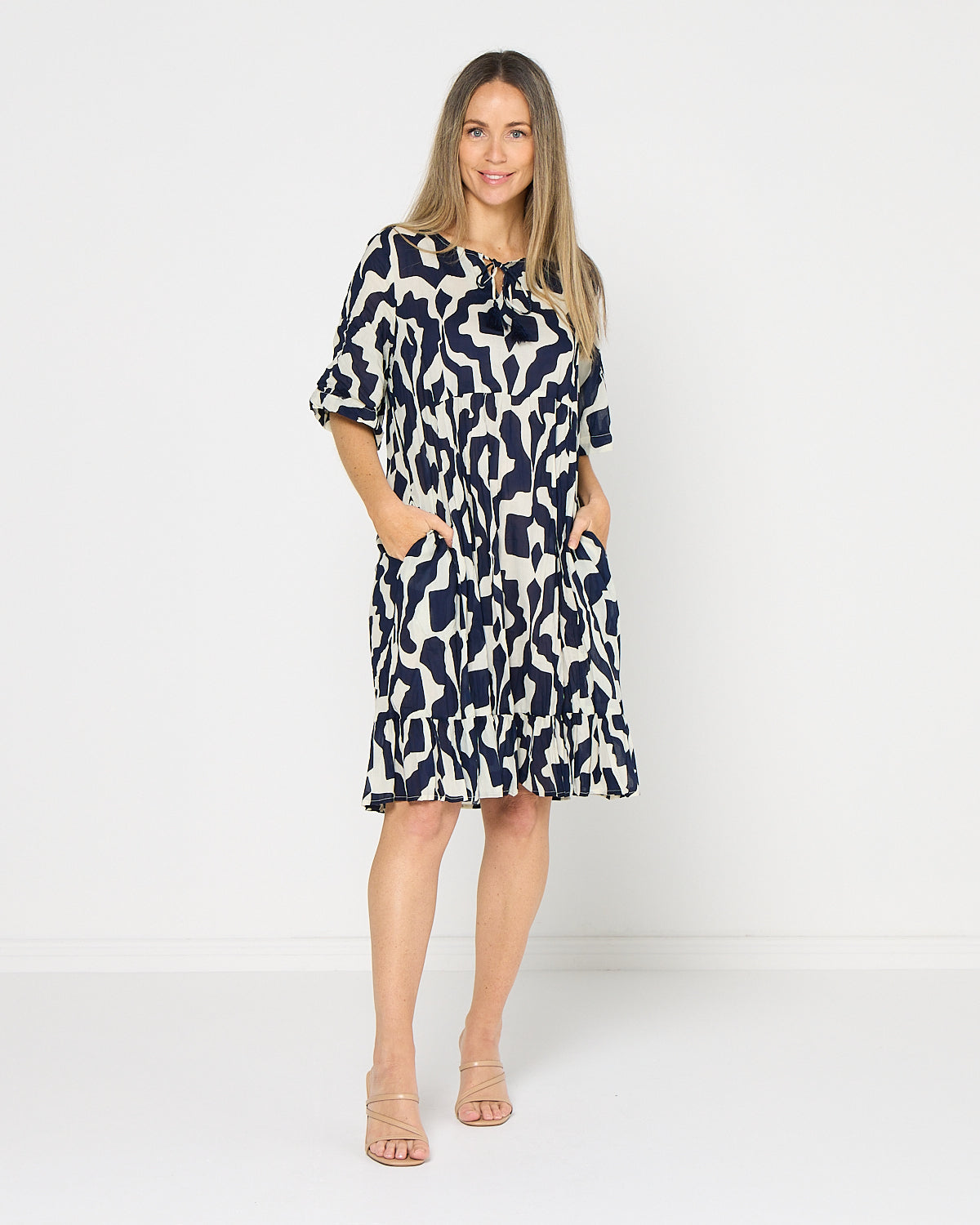 Charli Cotton Dress - Bold Art Navy