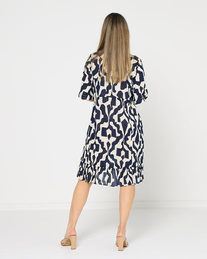 Charli Cotton Dress - Bold Art Navy