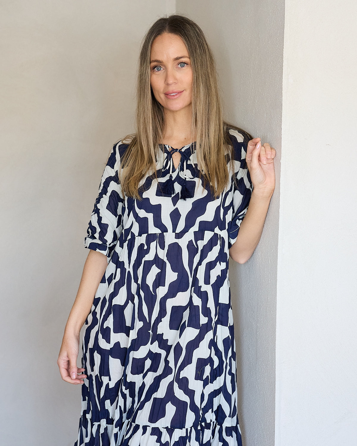 Charli Cotton Dress - Bold Art Navy