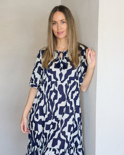Charli Cotton Dress - Bold Art Navy