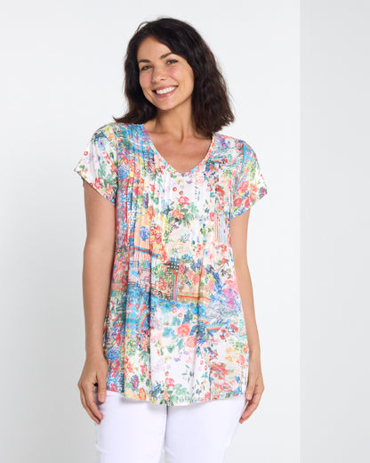 Carmody Cotton Pintuck Top - Vintage Floral
