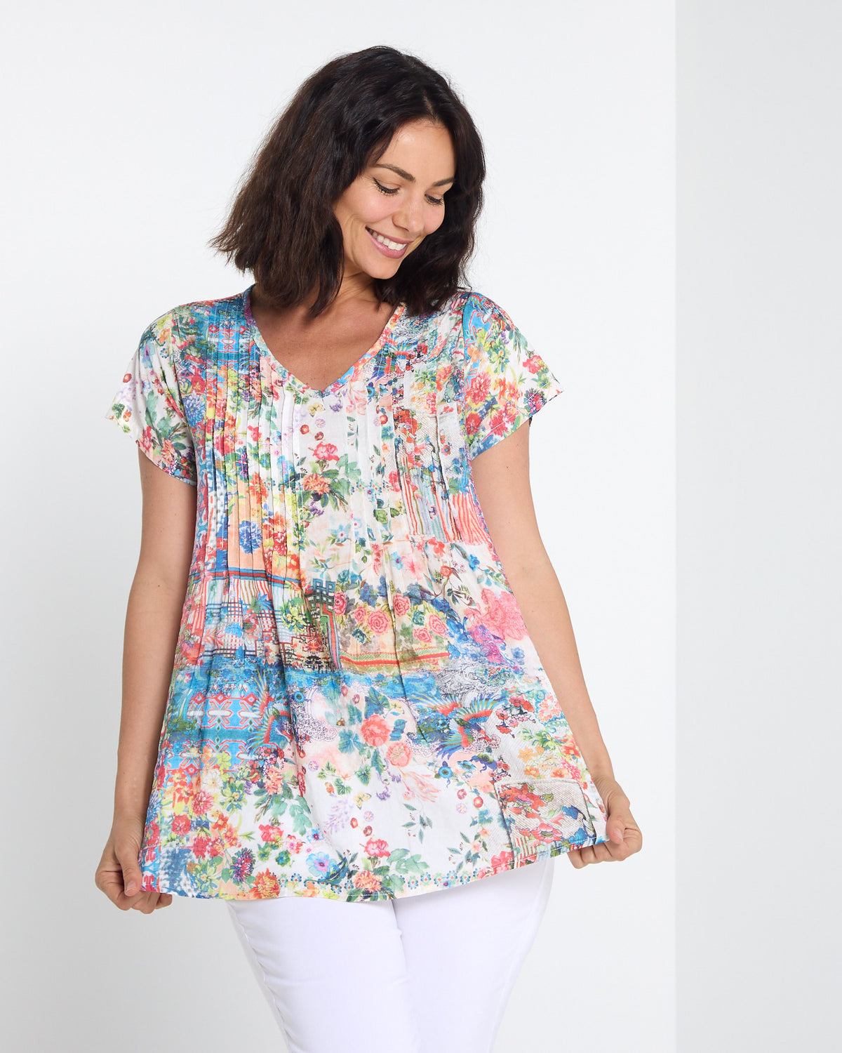 Carmody Cotton Pintuck Top - Vintage Floral