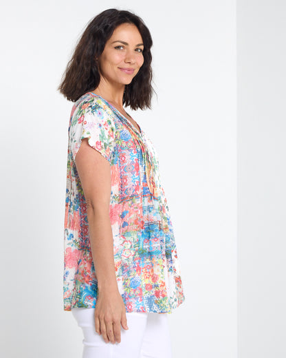 Carmody Cotton Pintuck Top - Vintage Floral