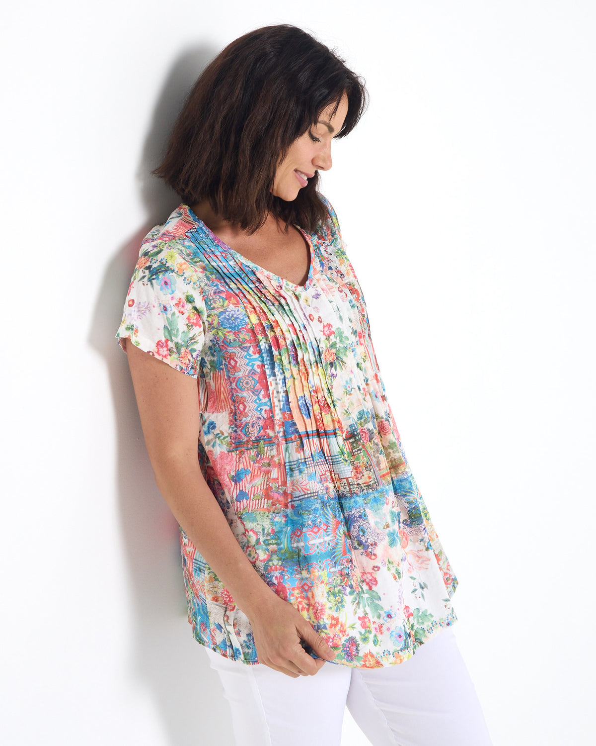 Carmody Cotton Pintuck Top - Vintage Floral