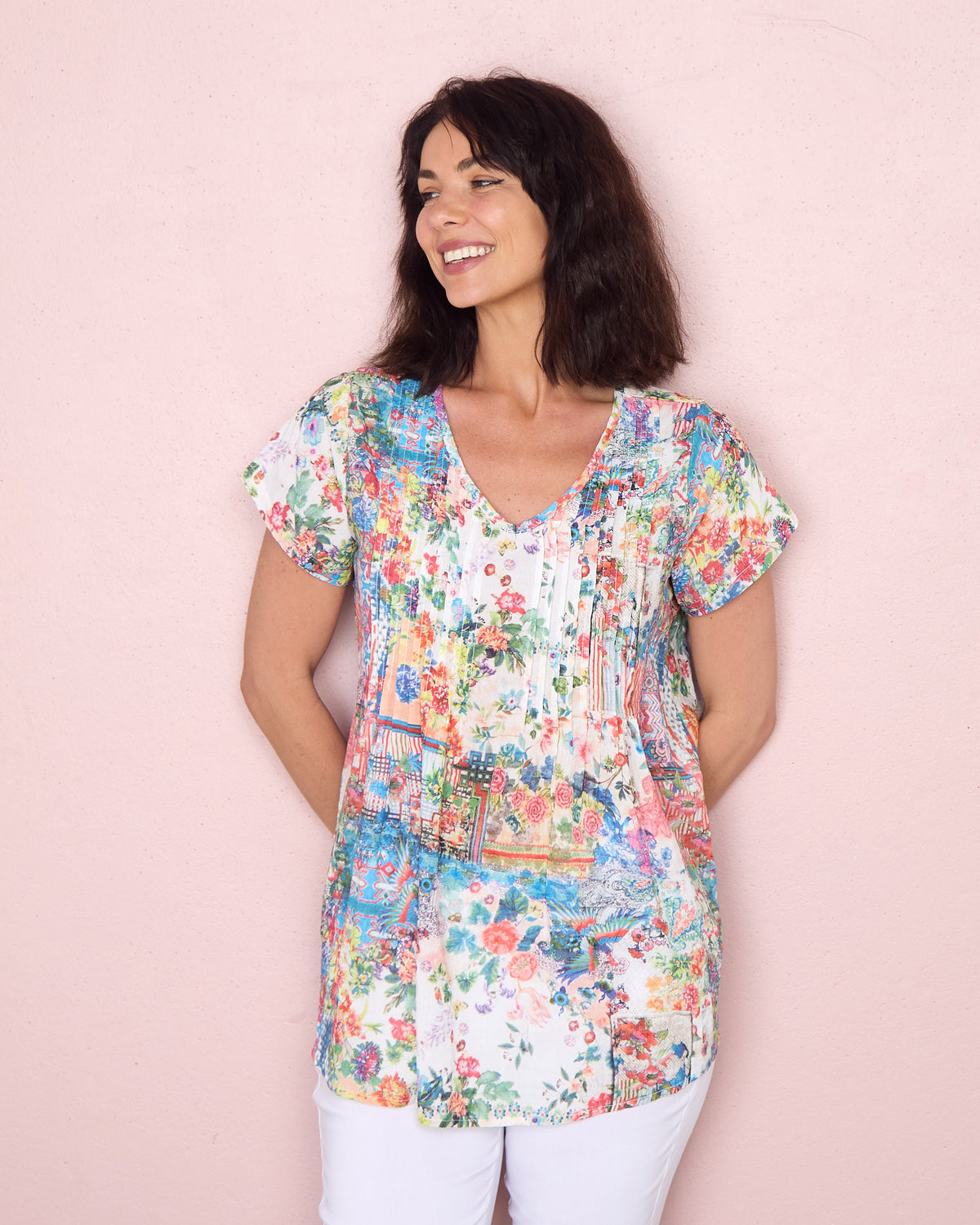 Carmody Cotton Pintuck Top - Vintage Floral