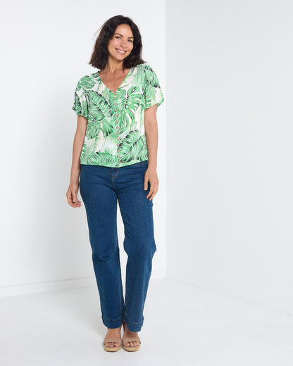 Palm Springs Top - Green Hibiscus