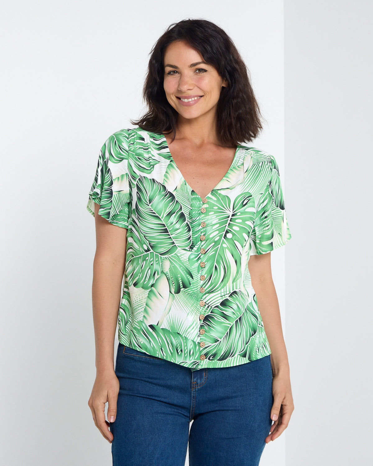 Palm Springs Top - Green Hibiscus