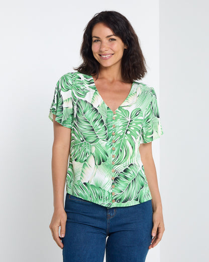 Palm Springs Top - Green Hibiscus