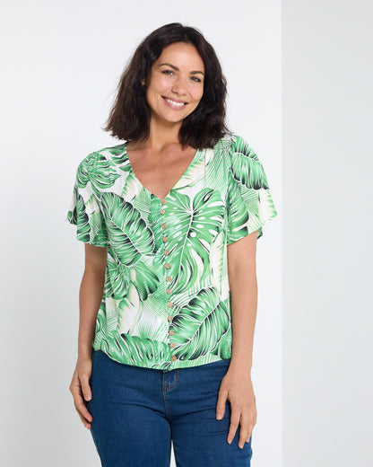 Palm Springs Top - Green Hibiscus