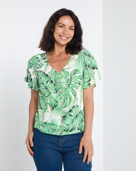 Palm Springs Top - Green Hibiscus