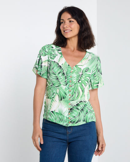 Palm Springs Top - Green Hibiscus