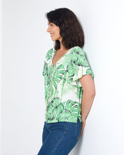 Palm Springs Top - Green Hibiscus