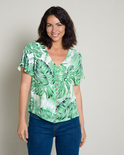 Palm Springs Top - Green Hibiscus