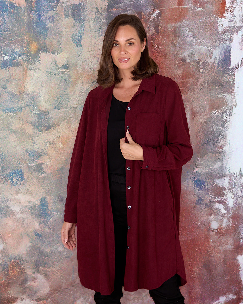 Parmila Corduroy Overshirt - Burgundy