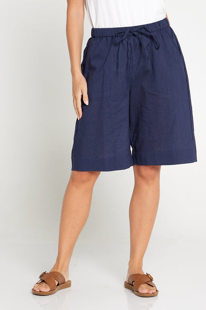 Zhuri Linen & Cotton Shorts - Navy
