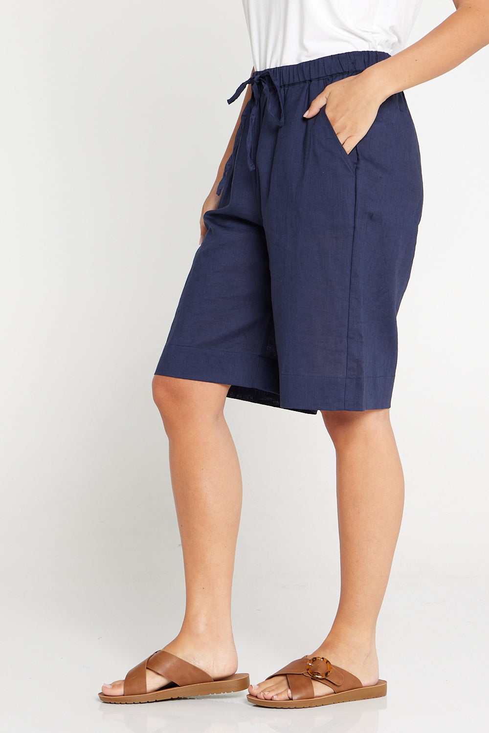 Zhuri Linen & Cotton Shorts - Navy