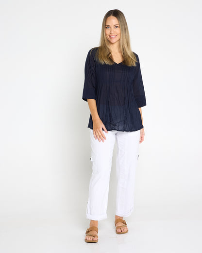 Evie Pleated Top - Navy