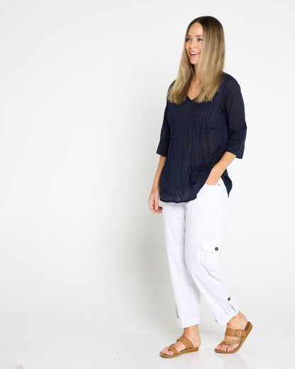 Issy Linen Blend Cargo Pants - White