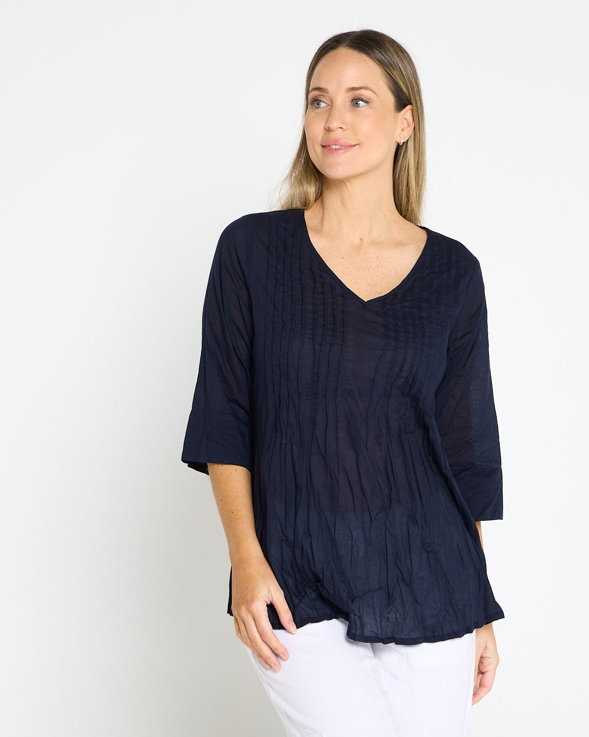 Evie Pleated Top - Navy