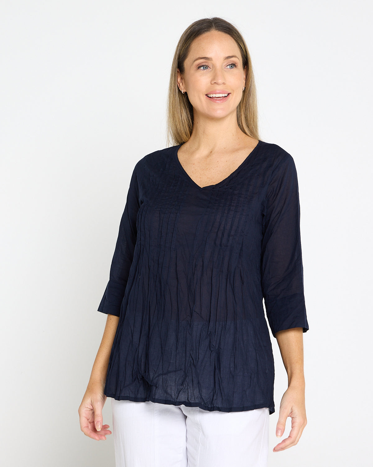 Evie Pleated Top - Navy
